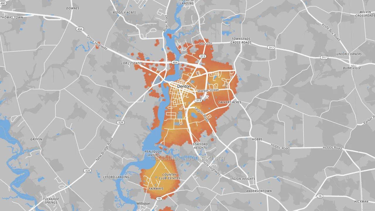 Bike Grade map of Denton, MD