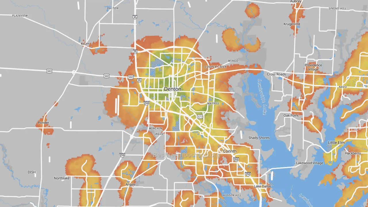 Bike Grade map of Denton, TX