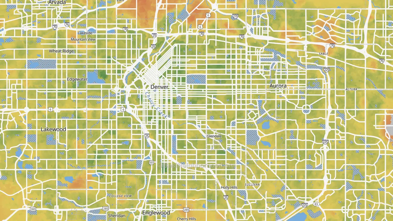 Bike Grade map of Denver County, CO