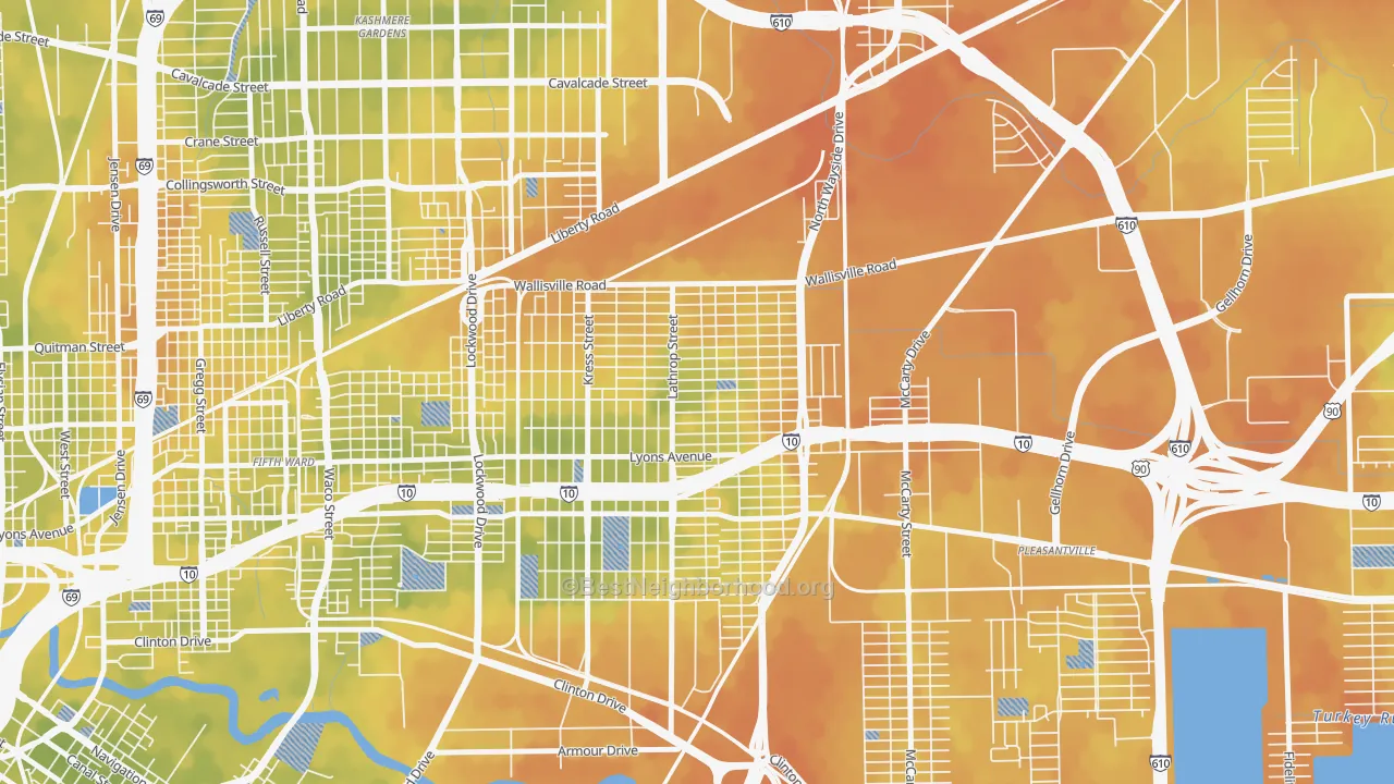 Bike Grade map of Denver Harbor-Port Houston, Houston, TX