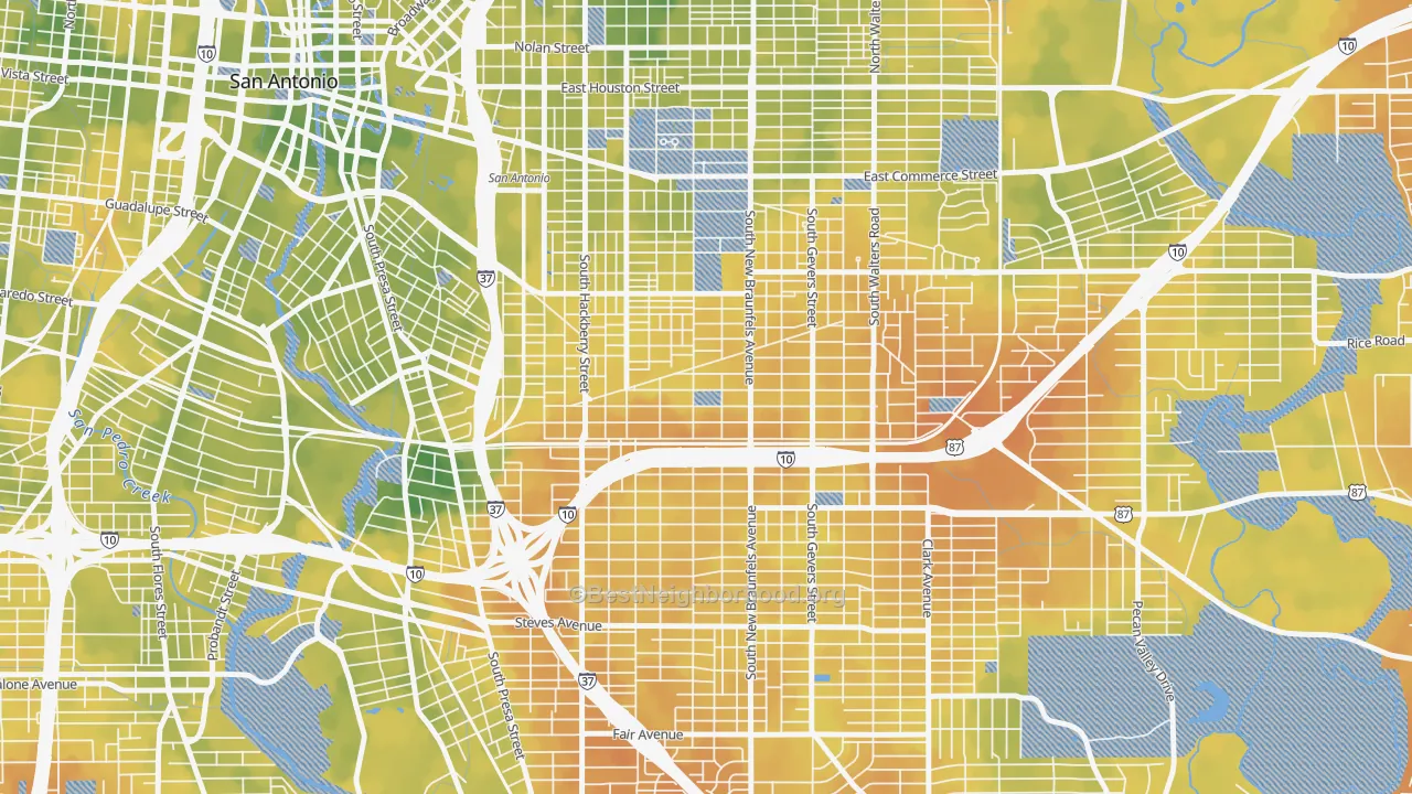 Bike Grade map of Denver Heights, San Antonio, TX