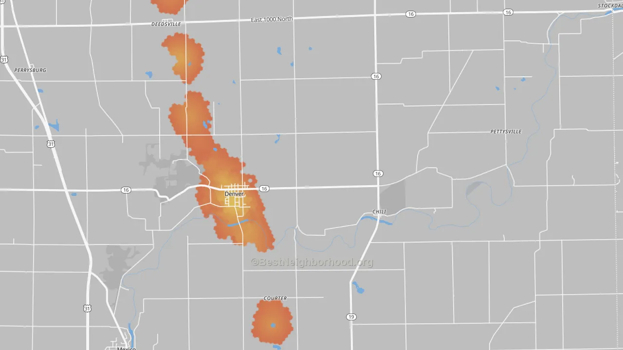 Bike Grade map of Denver, IN