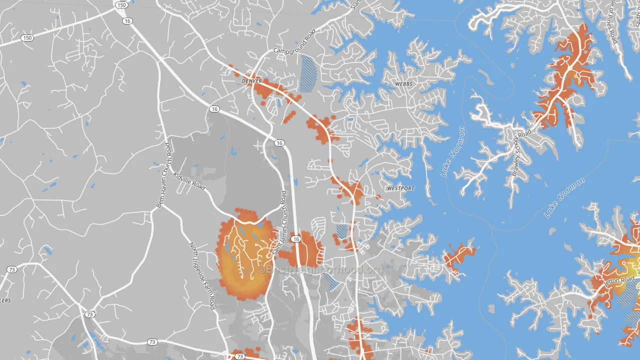 Bike Grade map of Denver, NC