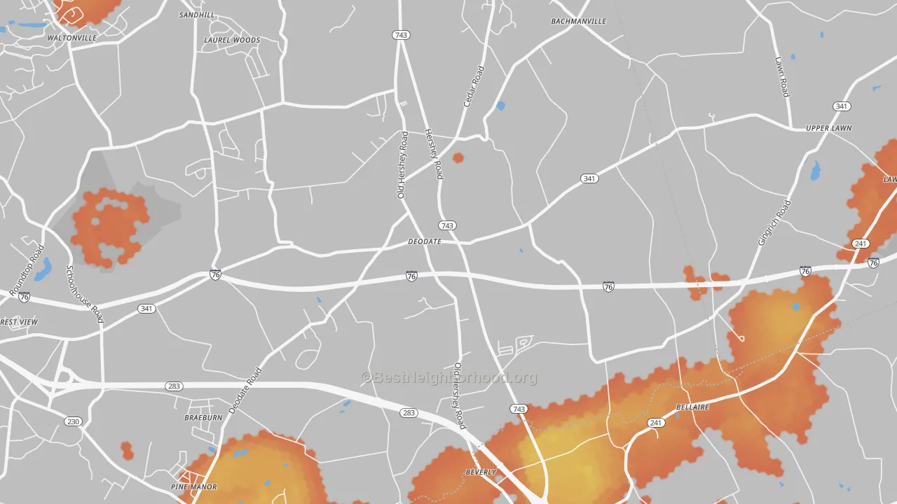 Bike Grade map of Deodate, PA