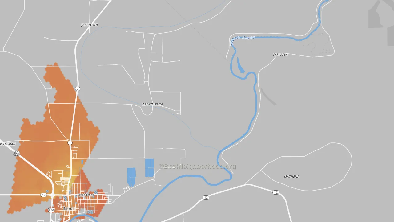 Bike Grade map of Deovolente, MS