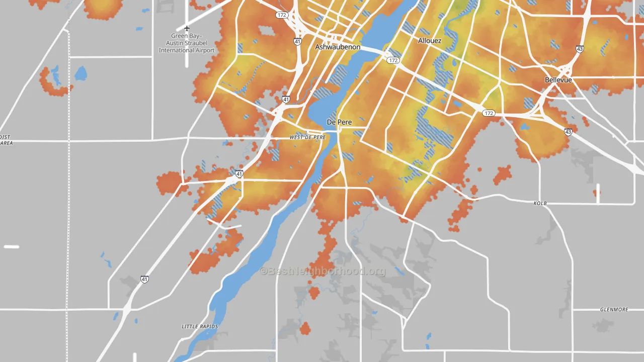 Bike Grade map of DePere, WI