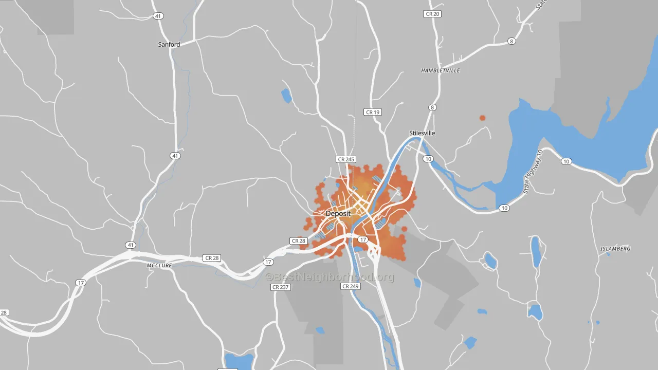 Bike Grade map of Deposit, NY