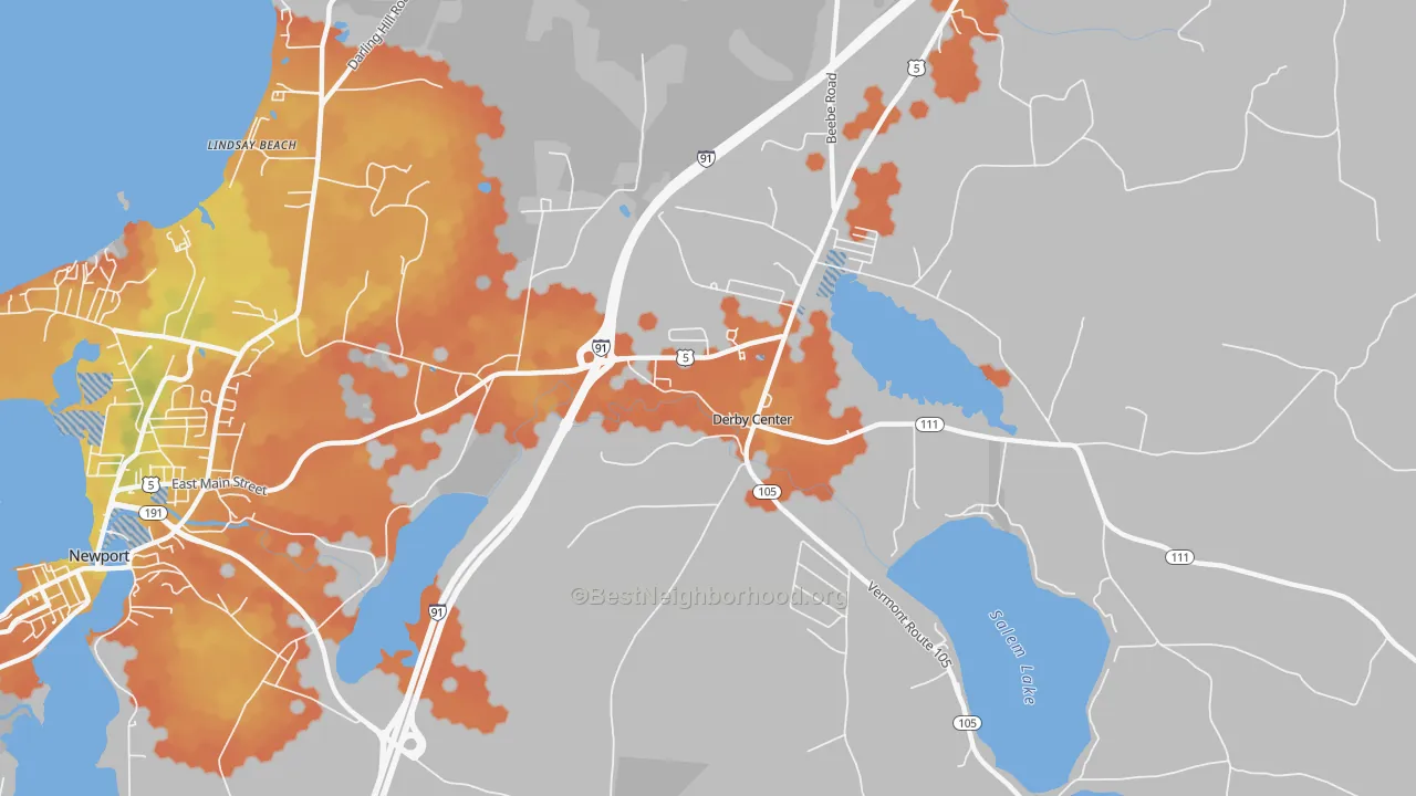 Bike Grade map of Derby Center, VT