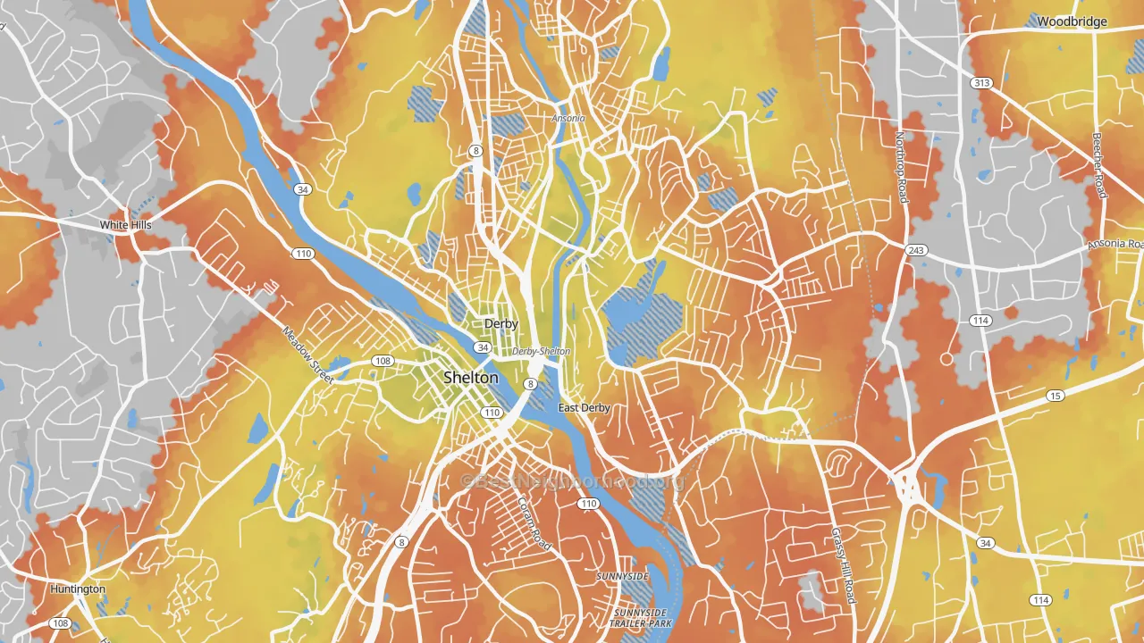 Bike Grade map of Derby, CT