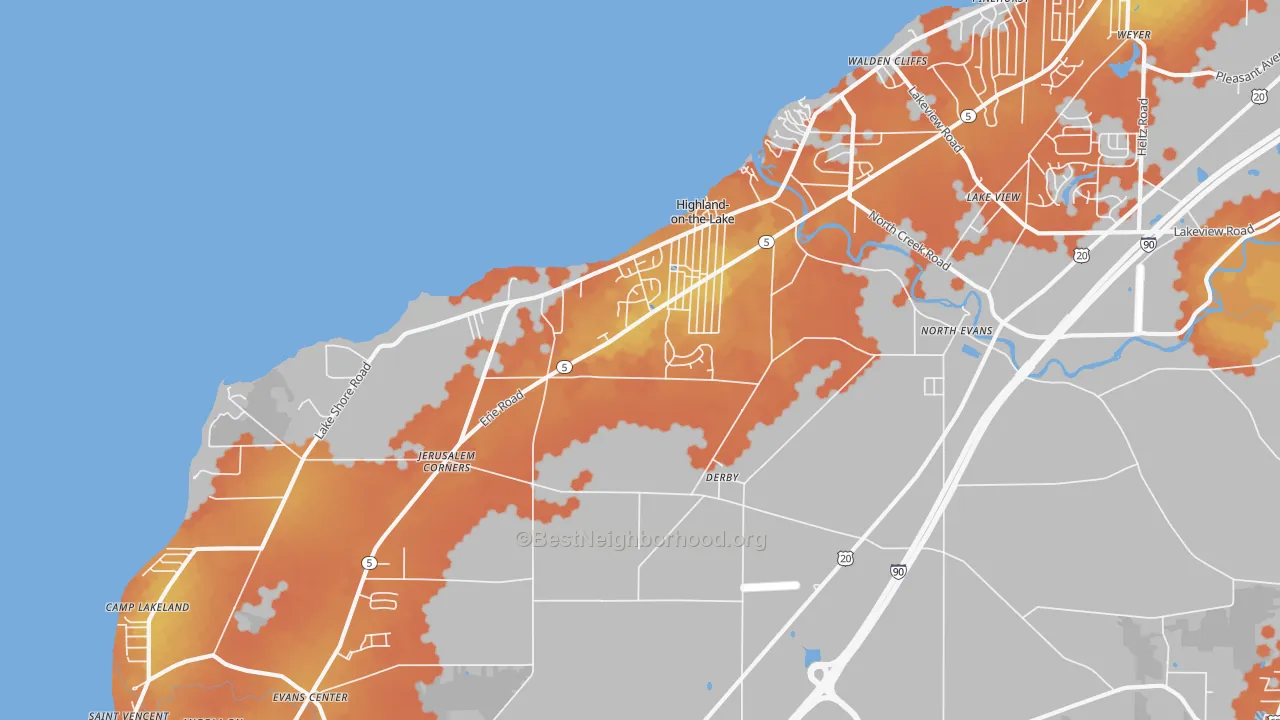 Bike Grade map of Derby, NY