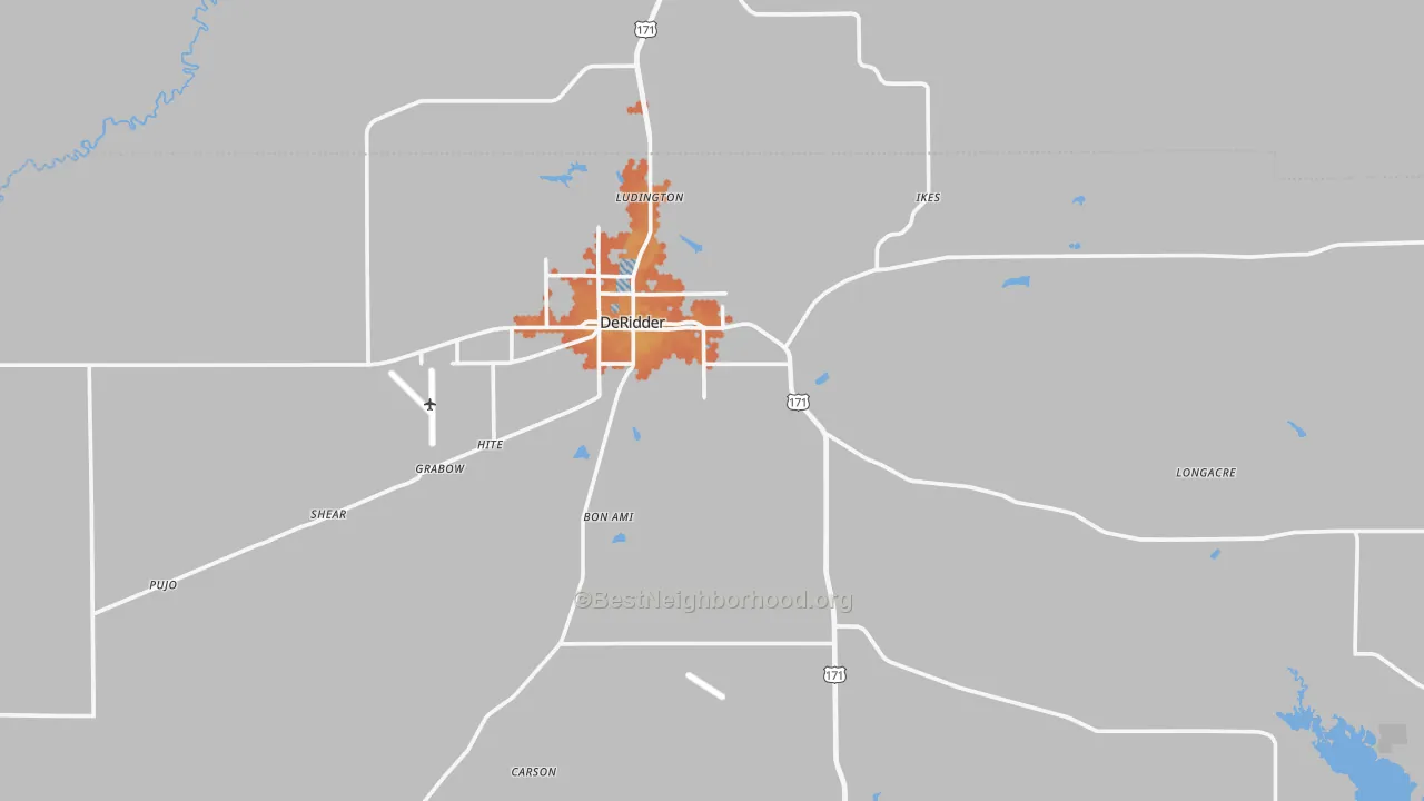 Bike Grade map of Deridder, LA