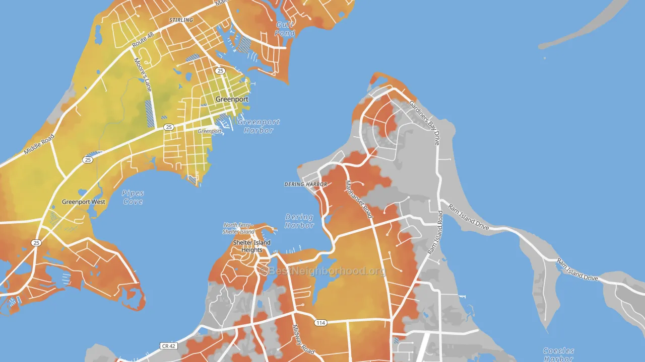Bike Grade map of Dering Harbor, NY