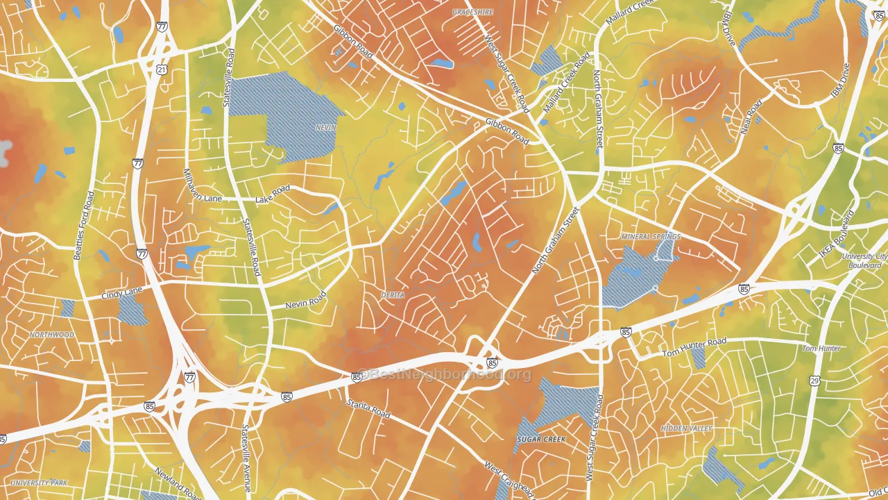 Bike Grade map of Derita-Statesville, Charlotte, NC