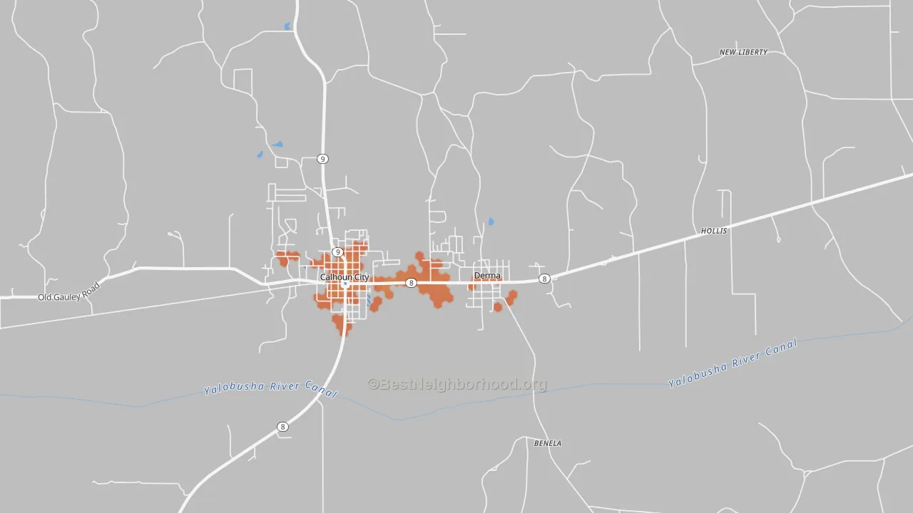 Bike Grade map of Derma, MS
