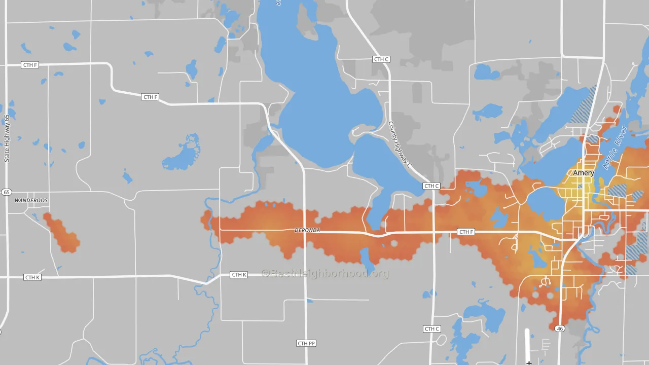 Bike Grade map of Deronda, WI