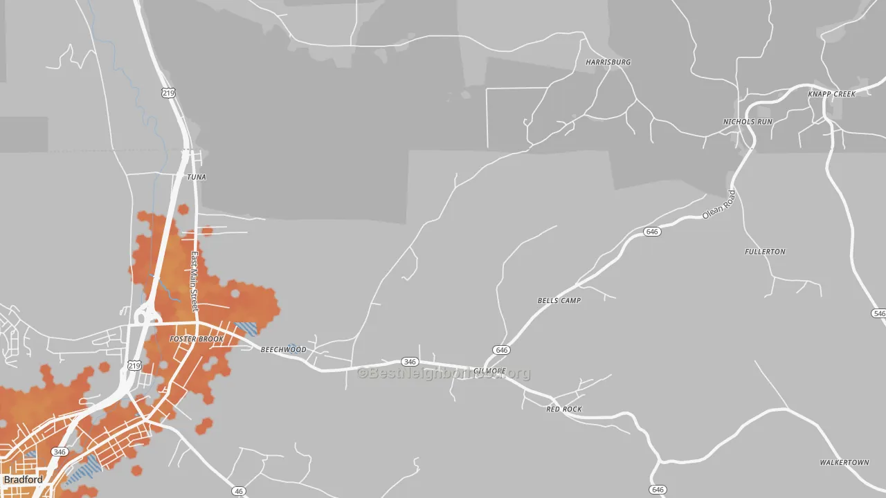 Bike Grade map of Derrick City, PA
