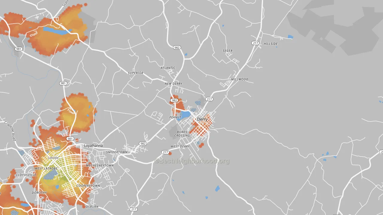 Bike Grade map of Derry, PA