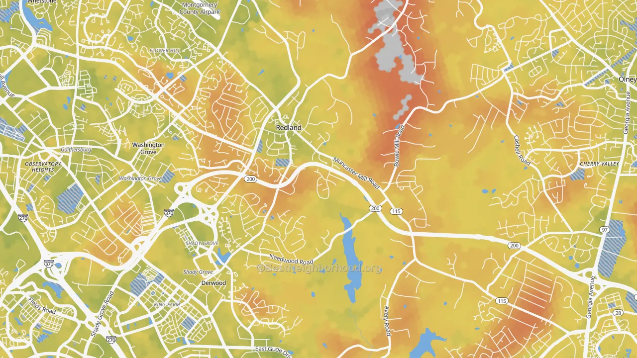 Bike Grade map of Derwood, MD