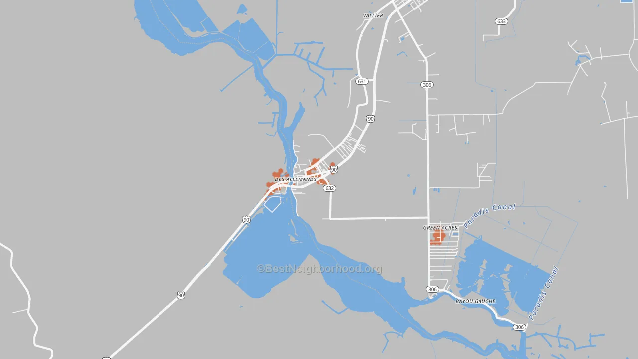 Bike Grade map of Des Allemands, LA