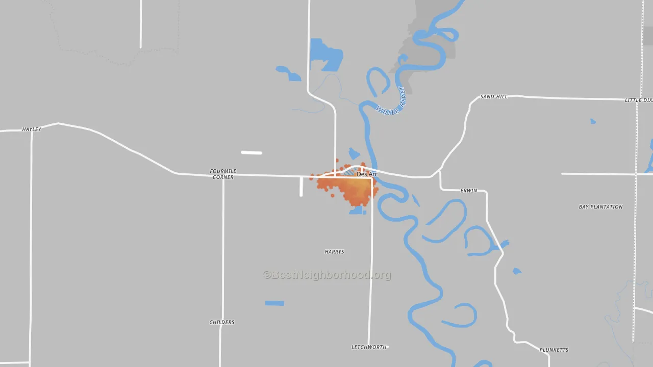 Bike Grade map of Des Arc, AR