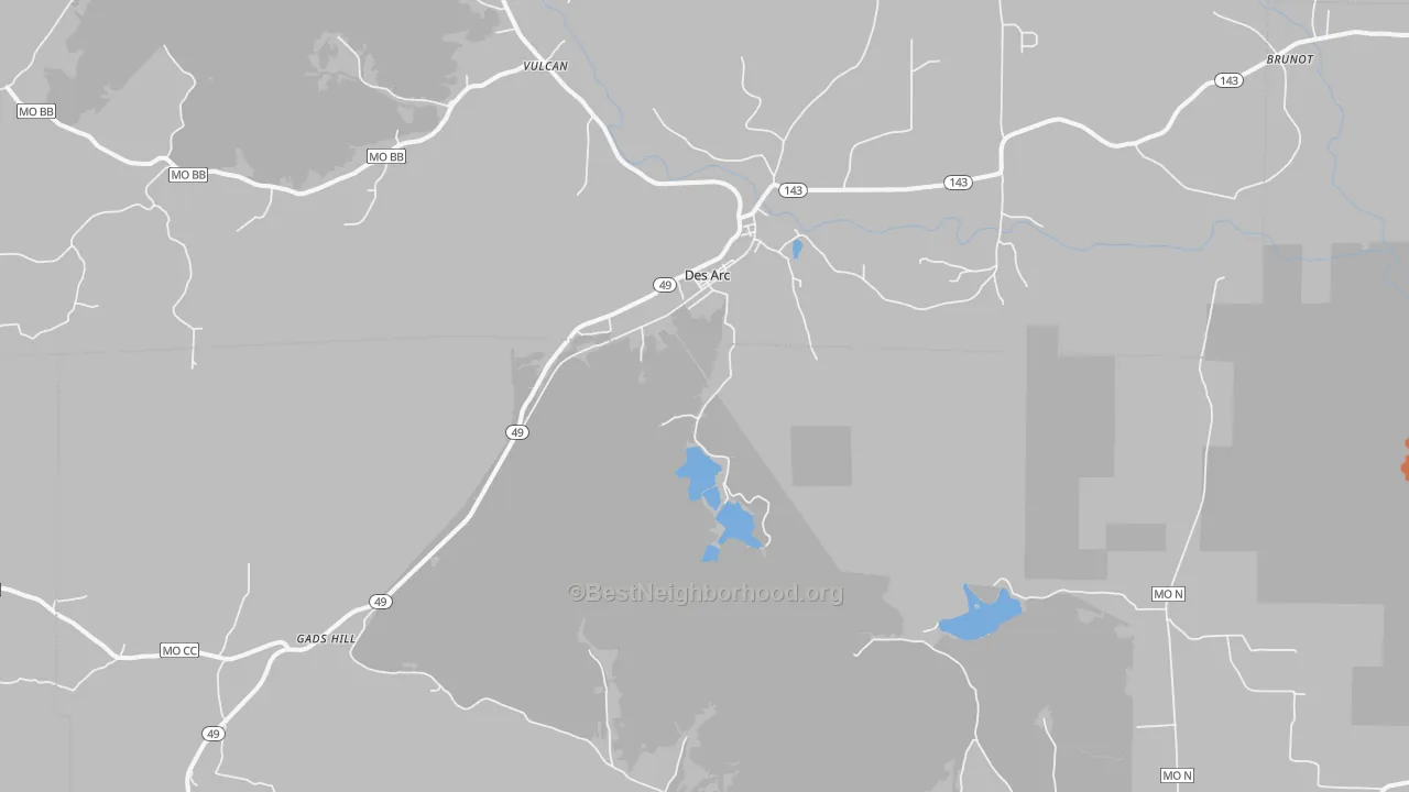 Bike Grade map of Des Arc, MO