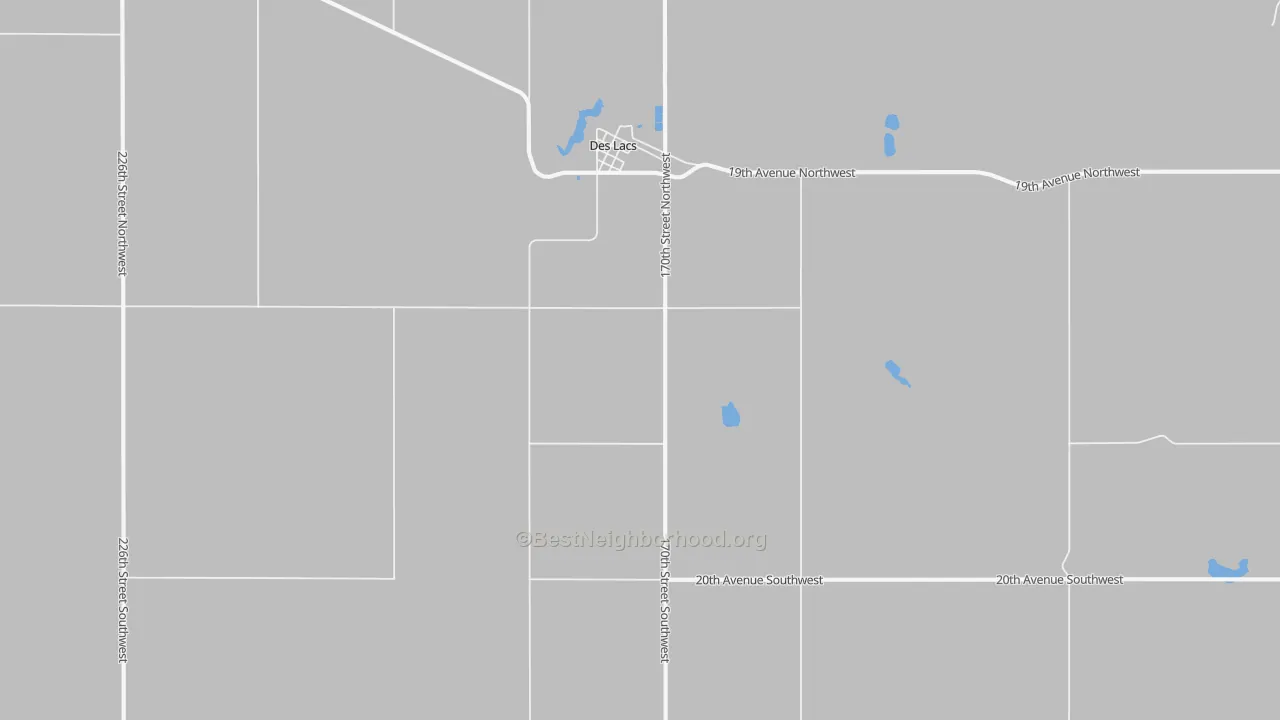Bike Grade map of Des Lacs, ND