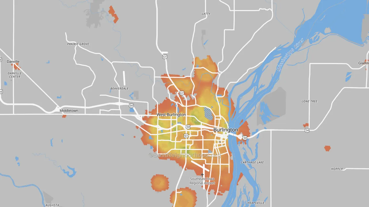 Bike Grade map of Des Moines County, IA