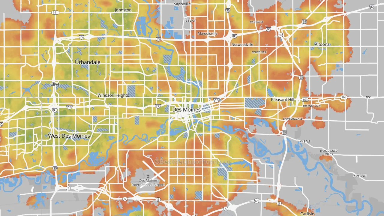 Bike Grade map of Des Moines, IA