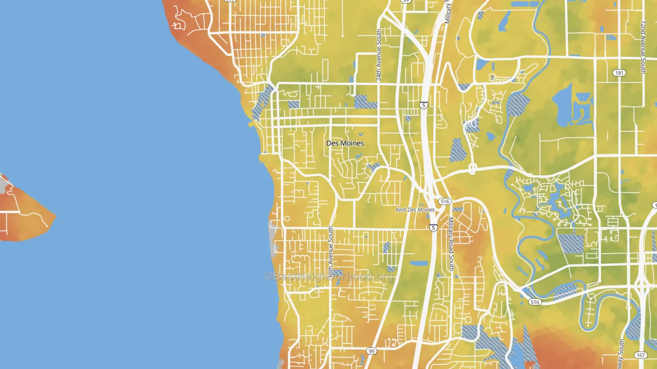 Bike Grade map of Des Moines, WA