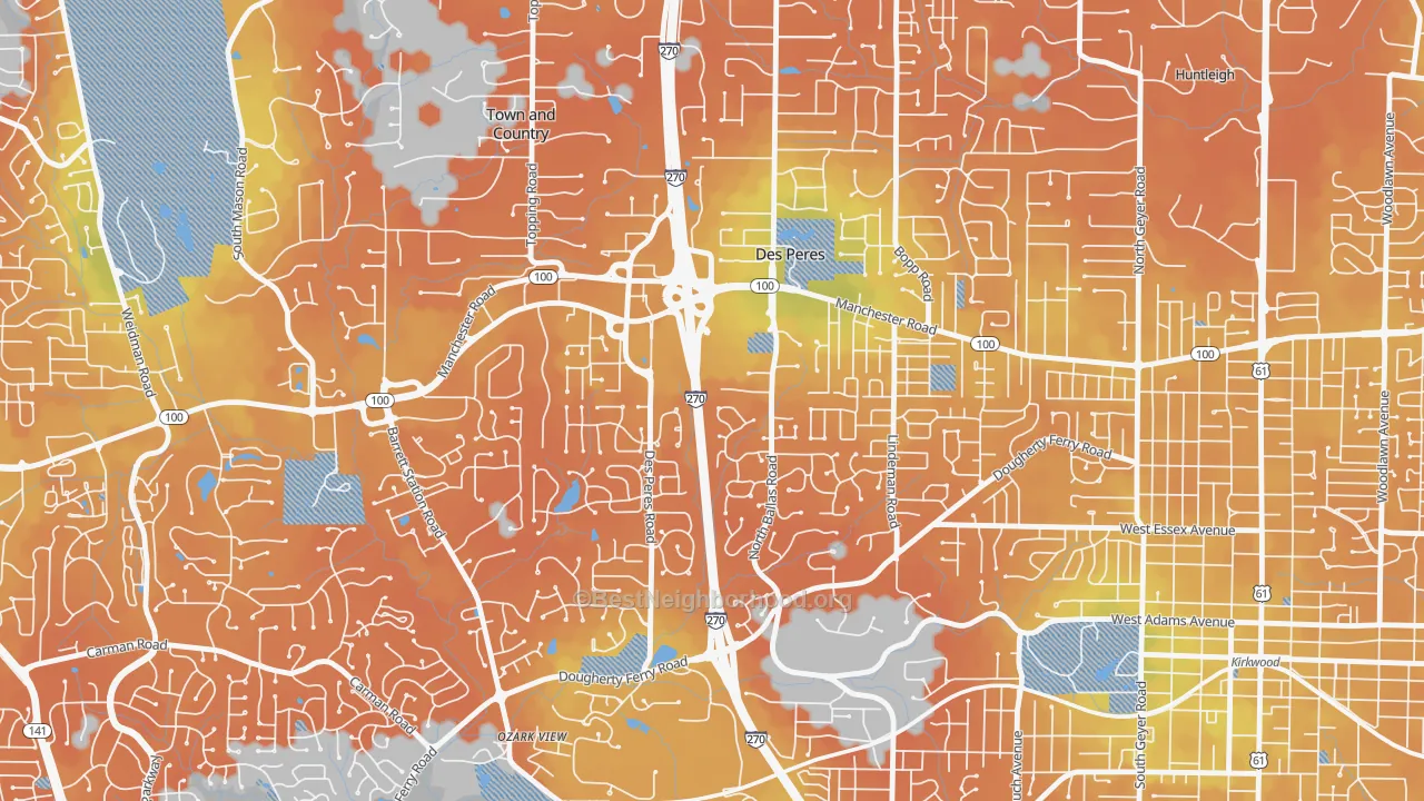 Bike Grade map of Des Peres, MO
