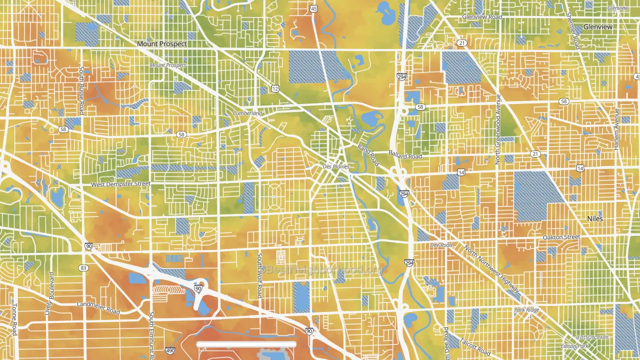 Bike Grade map of Des Plaines, IL