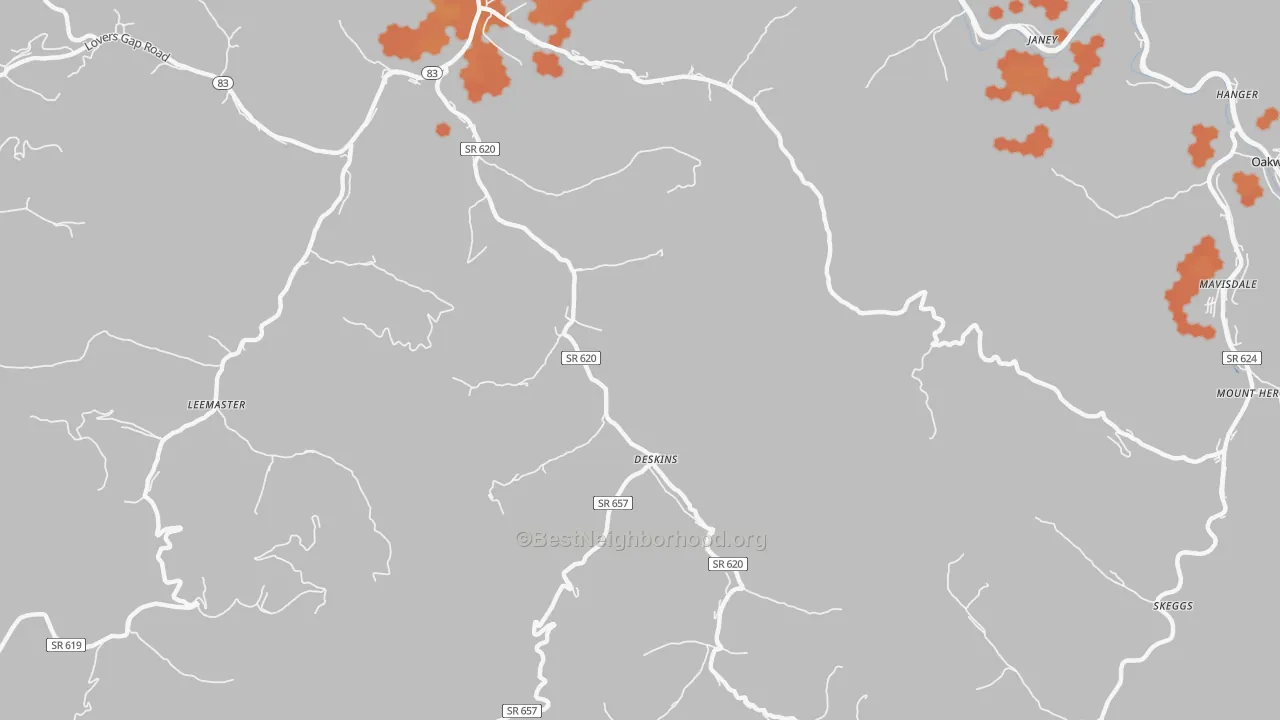 Bike Grade map of Deskins, VA