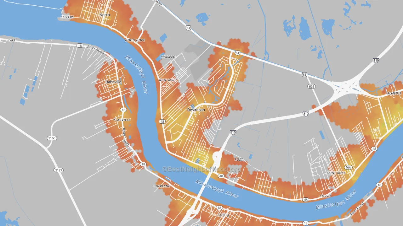 Bike Grade map of Destrehan, LA