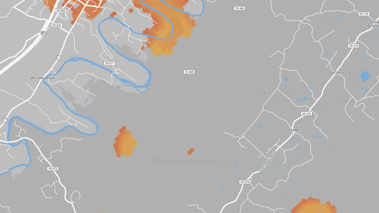 Bike Grade map of Detrick, VA