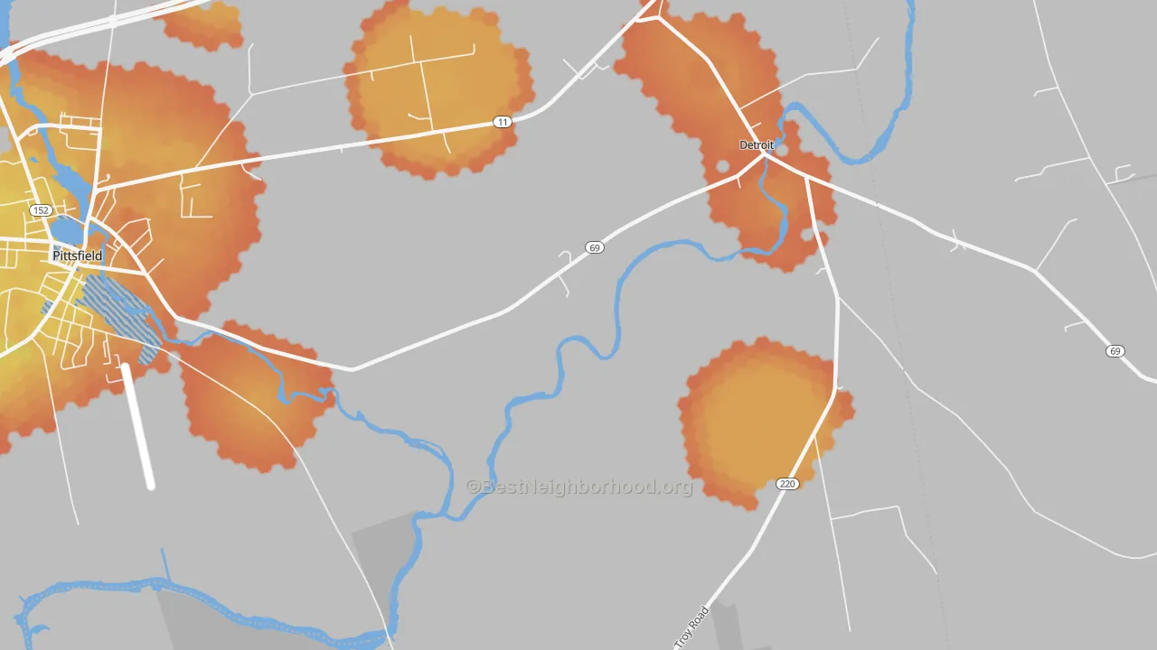 Bike Grade map of Detroit, ME