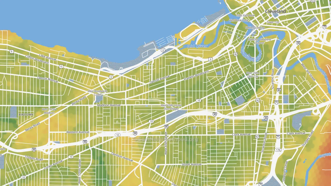 Bike Grade map of Detroit Shoreway, Cleveland, OH