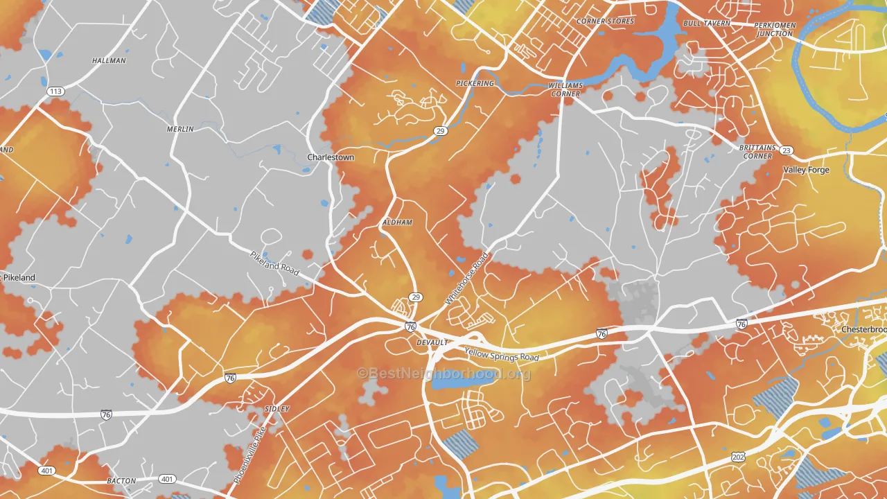 Bike Grade map of Devault, PA