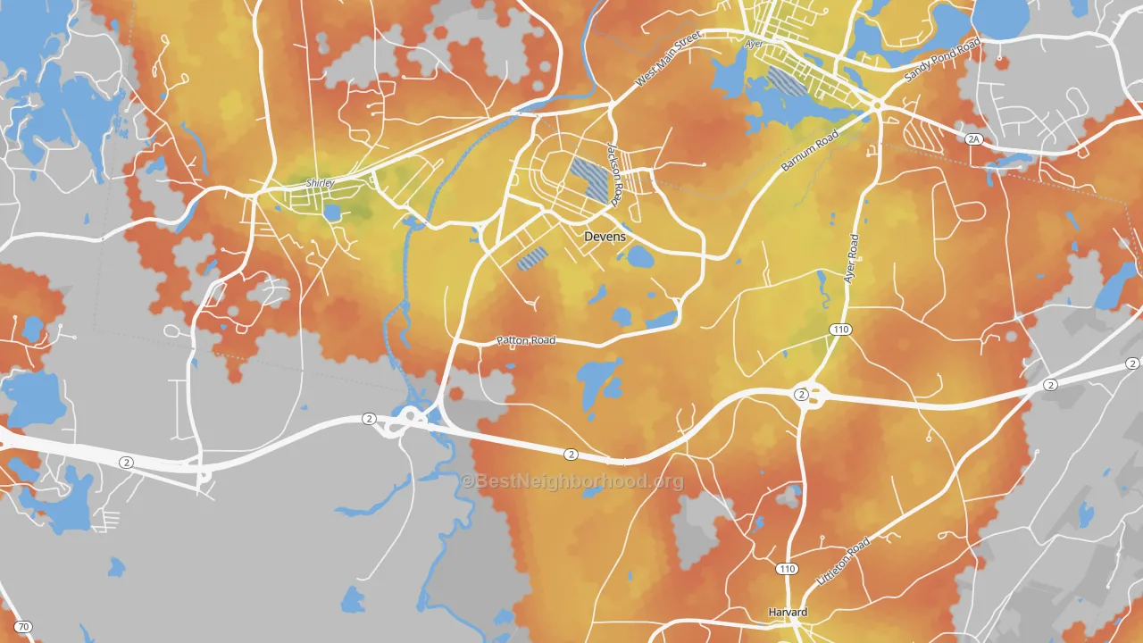 Bike Grade map of Devens, MA