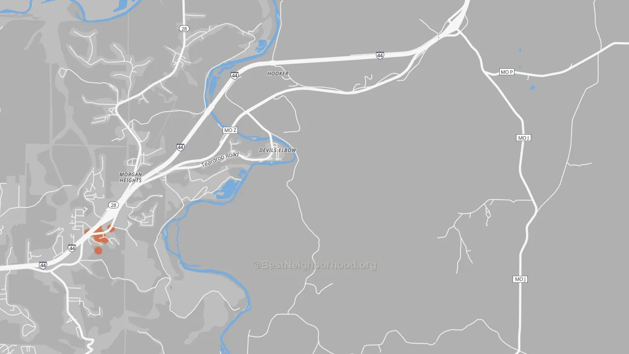 Bike Grade map of Devils Elbow, MO