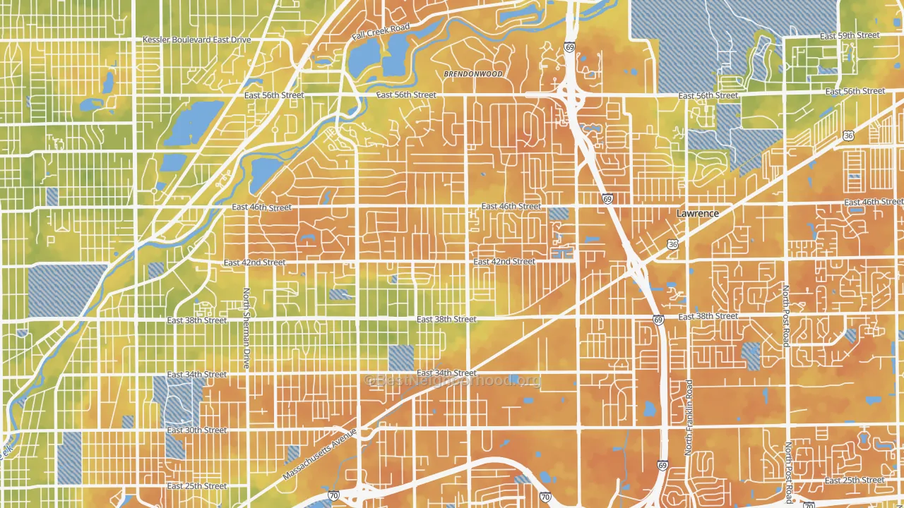 Bike Grade map of Devington, Indianapolis, IN