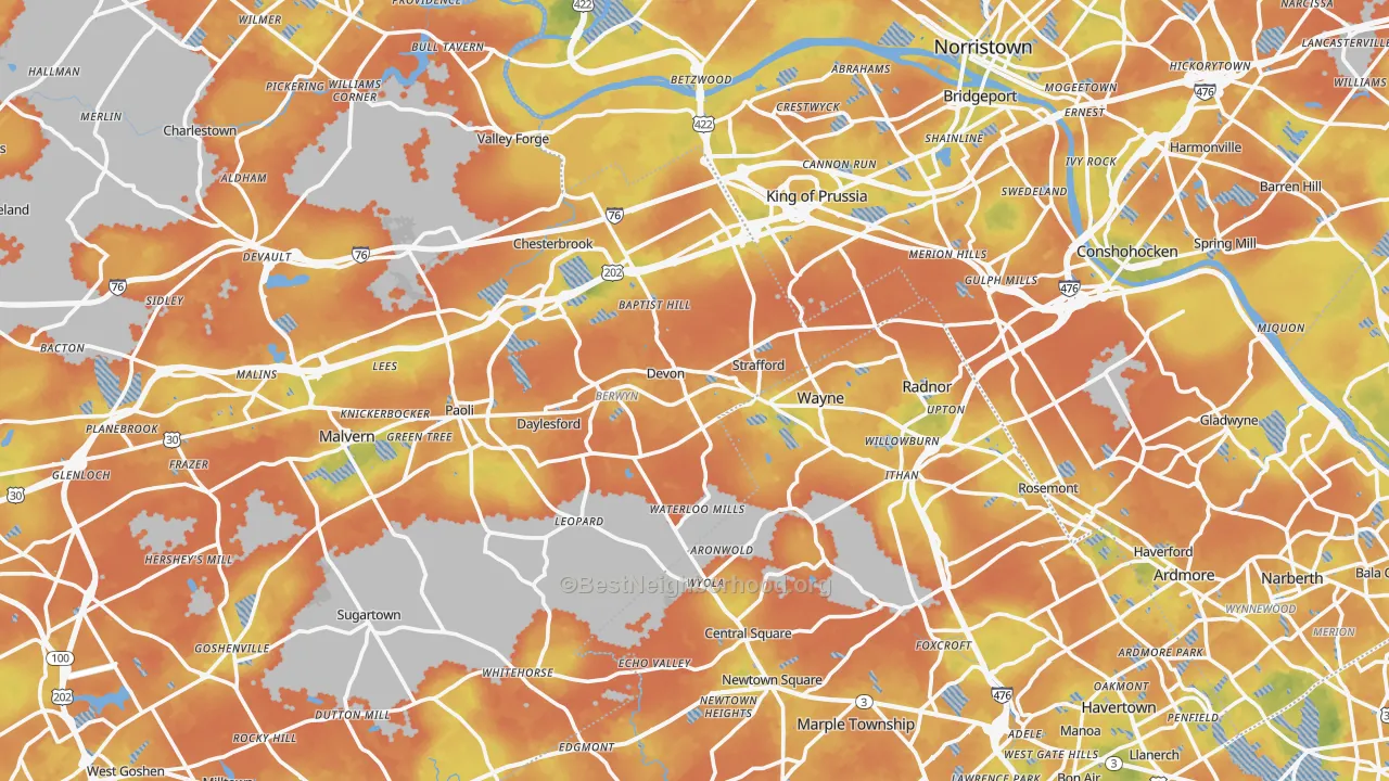 Bike Grade map of Devon, PA
