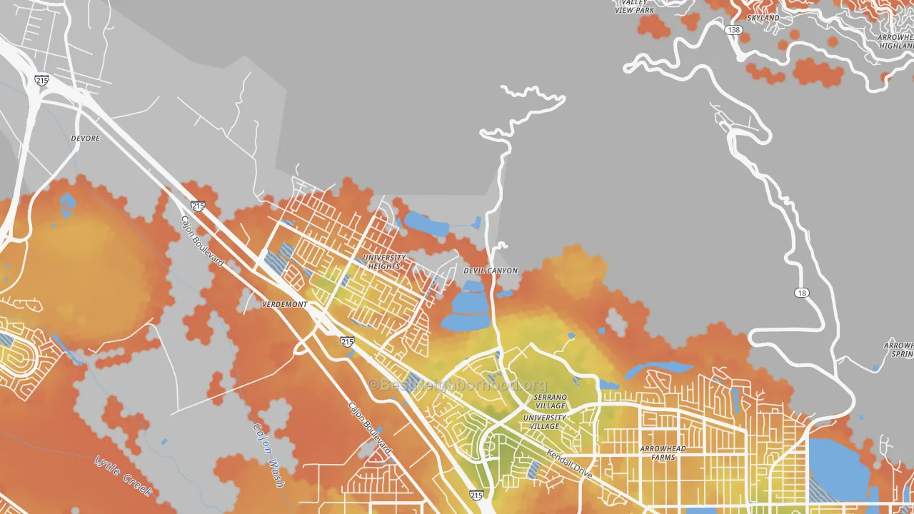 Bike Grade map of Devore Hghts, CA