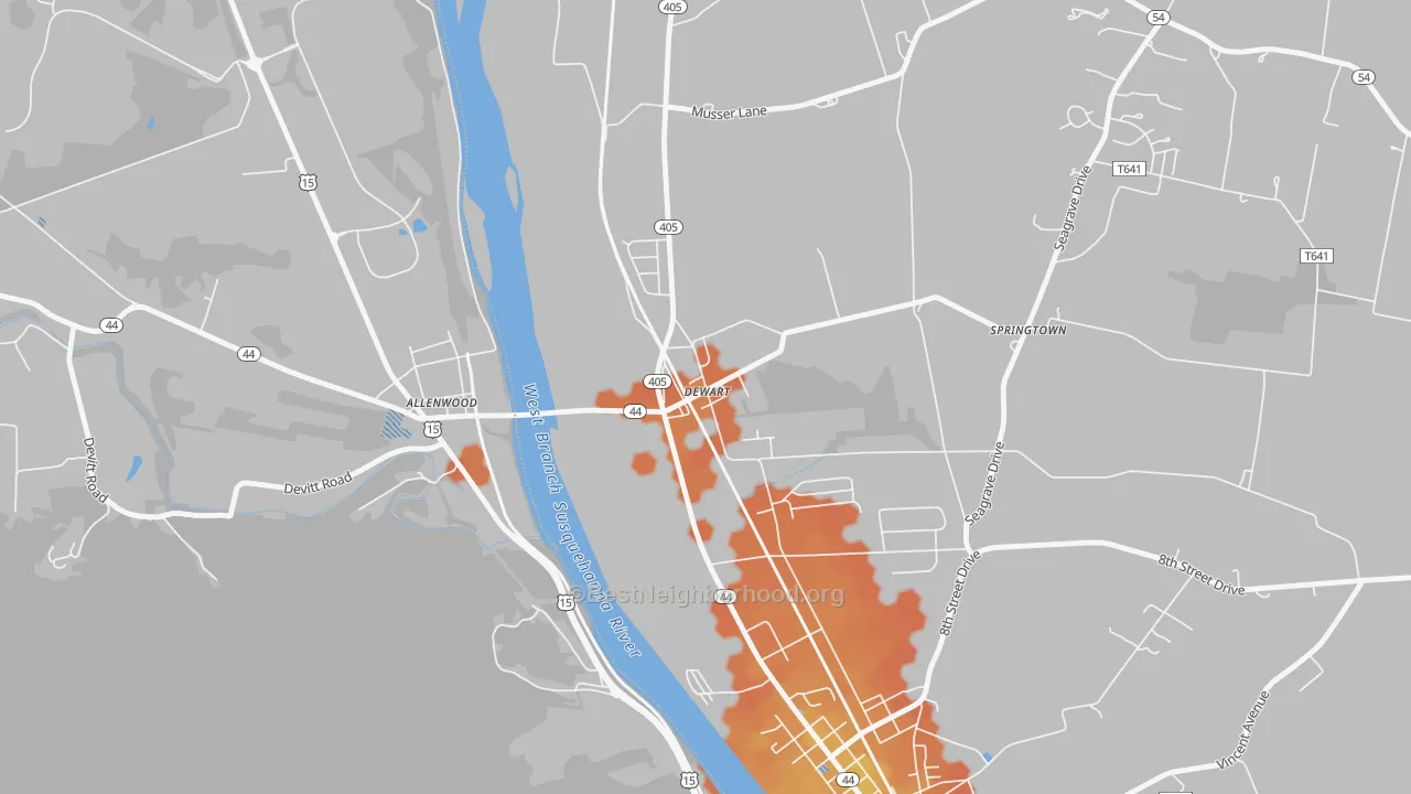 Bike Grade map of Dewart, PA