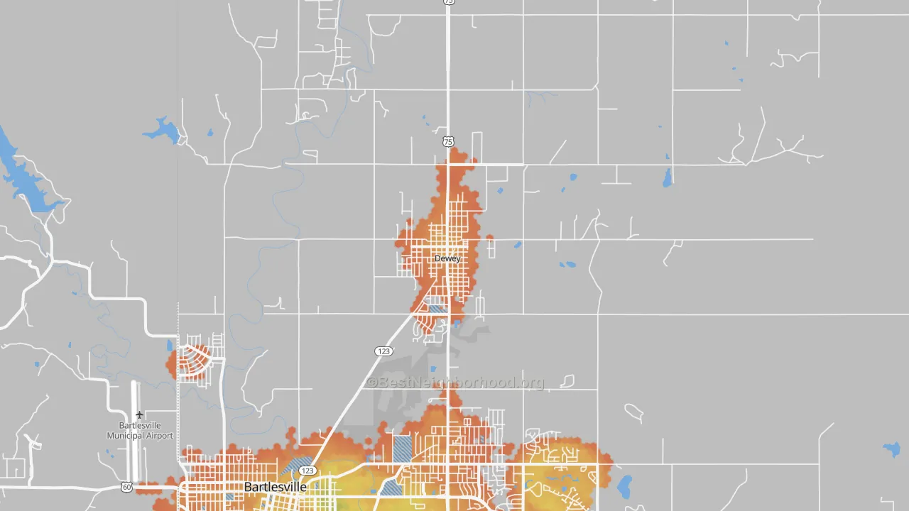 Bike Grade map of Dewey, OK