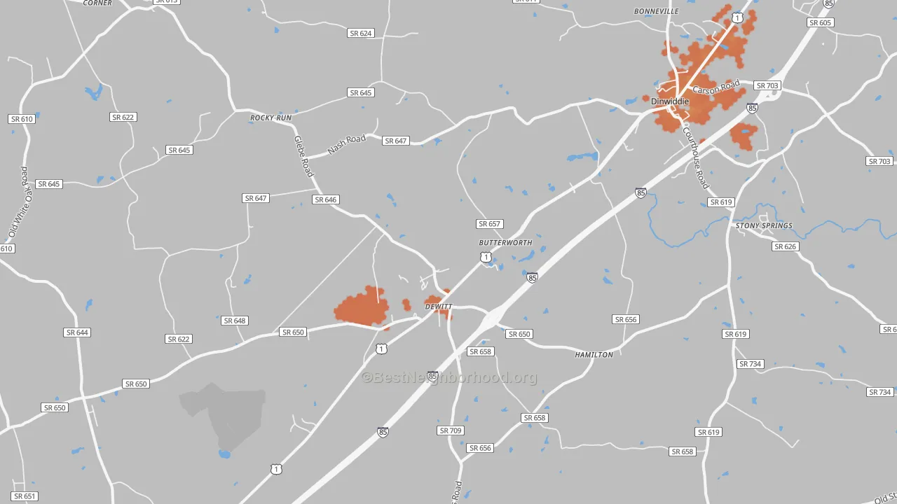 Bike Grade map of Dewitt, VA