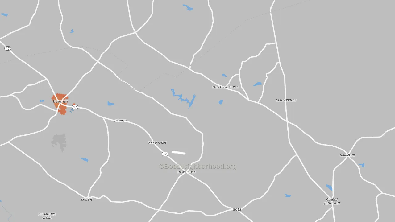Bike Grade map of Dewy Rose, GA