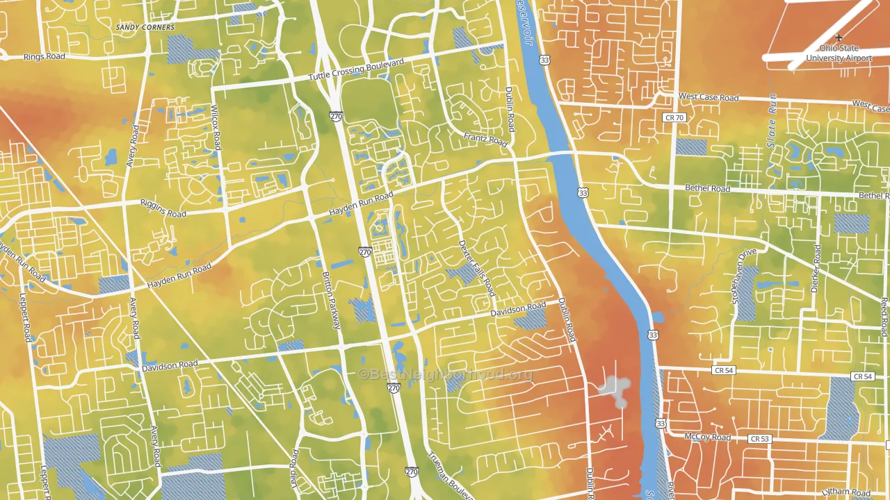 Bike Grade map of Dexter Falls, Columbus, OH