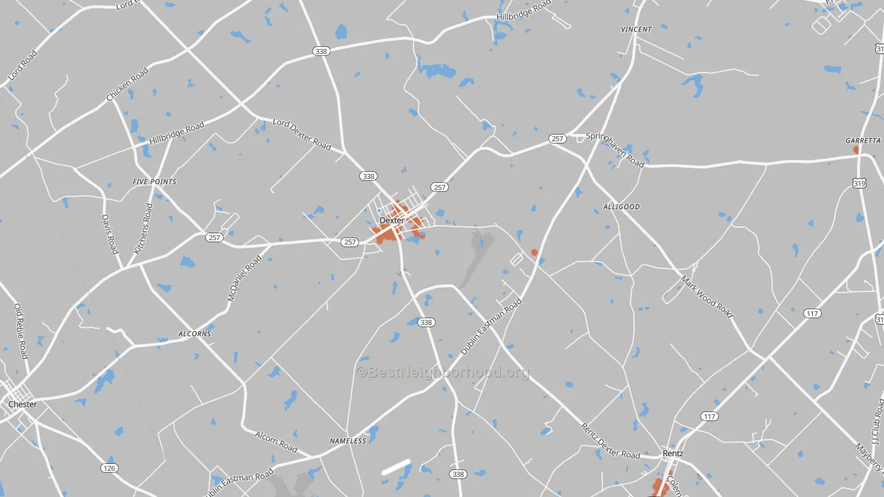 Bike Grade map of Dexter, GA
