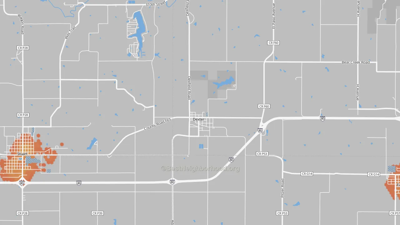 Bike Grade map of Dexter, IA