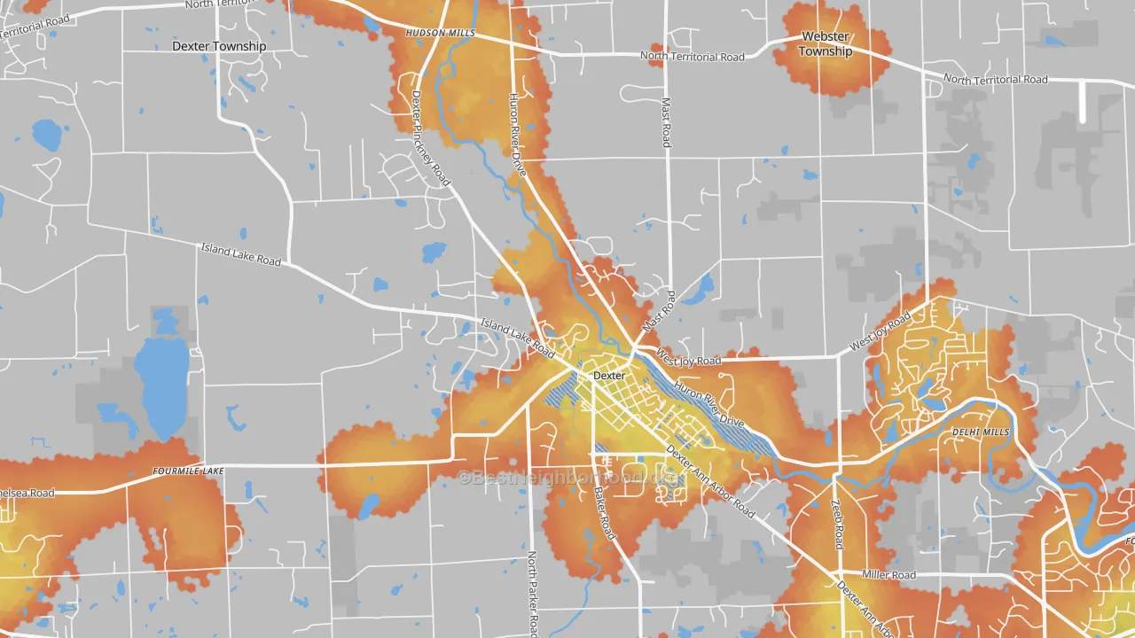 Bike Grade map of Dexter, MI